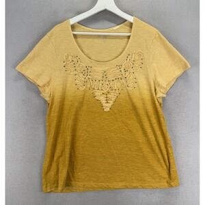 Chicos Women's Sz 3 (XL) Color Block Floral Beaded Art Scoop Neck 3/4 Sleeve Top